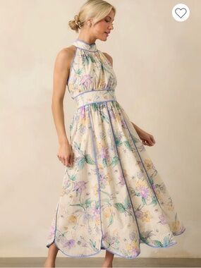 Entro Scallop Hem Bloom Halter Dress In Blush sz M NWT